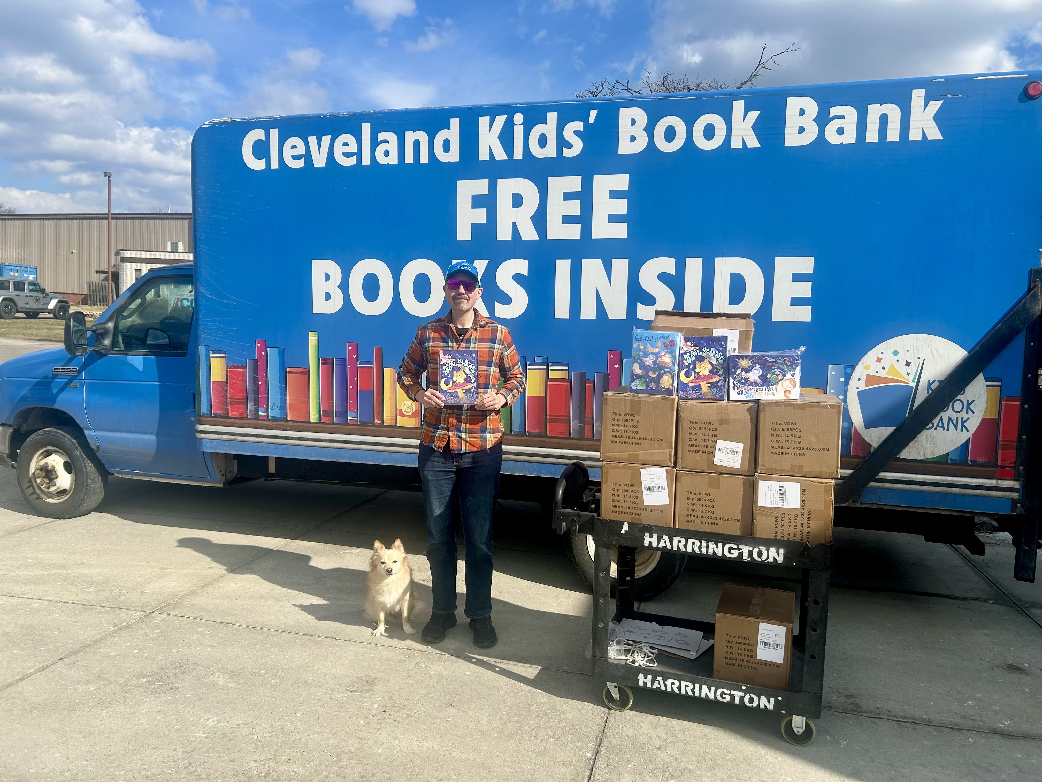 Vowl the Owl donation at Cleveland Kids Book Bank